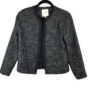 EUC Avec Les Filles Womens Tweed Open Front Blazer Jacket  Size S  Black & White
